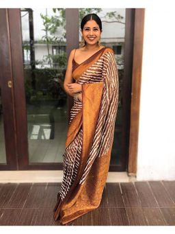 Anjaneya Sarees - Banarasi Woven Brown Saree With Unstitched Blouse