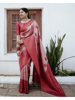 Anjaneya Sarees - Banarasi Woven Red Saree With Unstitched Blouse