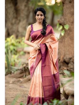 Anjaneya Sarees - Banarasi Woven Peach Saree With Unstitched Blouse