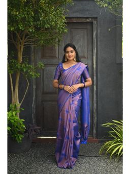 Anjaneya Sarees - Banarasi Woven Blue Saree With Unstitched Blouse