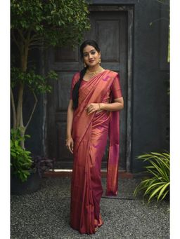 Anjaneya Sarees - Banarasi Woven Wine Saree With Unstitched Blouse