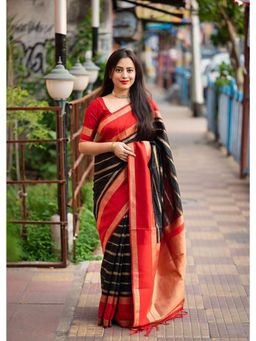 Anjaneya Sarees - Banarasi Woven Black Saree With Unstitched Blouse