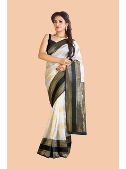 Anjaneya Sarees - Banarasi Woven White Saree With Unstitched Blouse