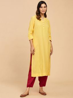Fabindia - Yellow Cotton Straight Long Kurta