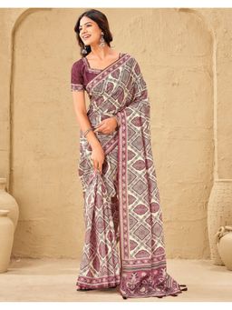SATRANI - Purple Printed and Tassels Silk Saree with Unstitched Blouse