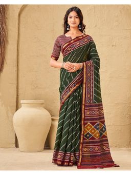 SATRANI - Green Printed Silk Saree with Unstitched Blouse