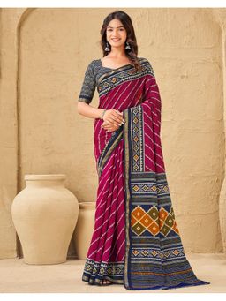 SATRANI - Pink Printed Silk Saree with Unstitched Blouse