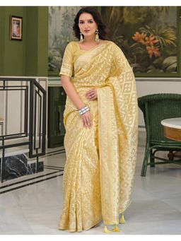 SATRANI - Yellow Woven and Tassels Silk Saree with Unstitched Blouse