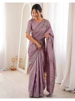 SATRANI - Mauve Embroidery Sequin Work and Saree with Unstitched Blouse