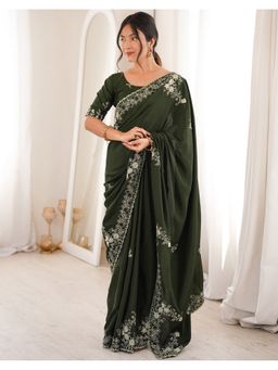SATRANI - Green Embroidery Sequin Work and Saree with Unstitched Blouse