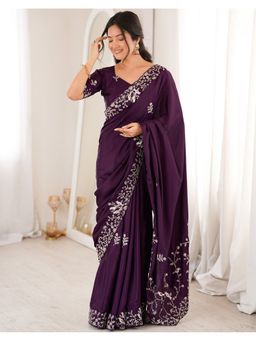SATRANI - Purple Embroidery Sequin Work and Saree with Unstitched Blouse