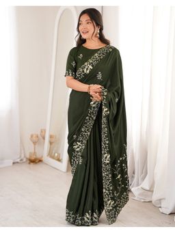SATRANI - Green Embroidery Sequin Work and Saree with Unstitched Blouse