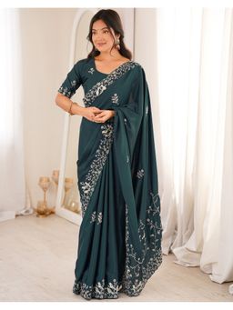 SATRANI - Green Embroidery Sequin Work and Saree with Unstitched Blouse