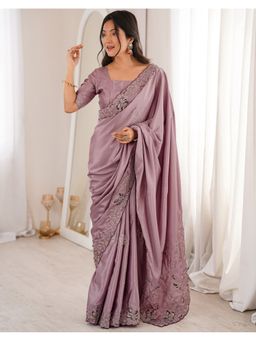 SATRANI - Mauve Embroidery Sequin Work and Saree with Unstitched Blouse