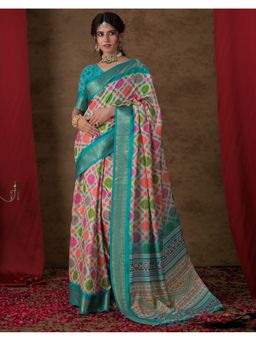 SATRANI - Peach Bandhani Printed Silk Saree with Unstitched Blouse