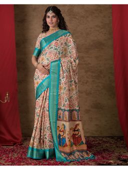 SATRANI - Peach Printed Silk Saree with Unstitched Blouse