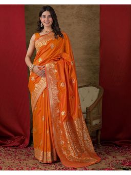 SATRANI - Orange Woven Silk Saree with Unstitched Blouse