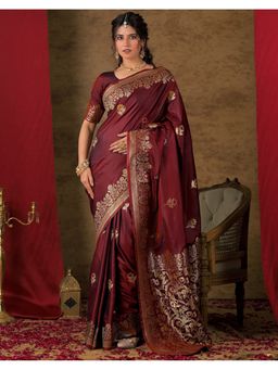 SATRANI - Brown Woven Silk Saree with Unstitched Blouse