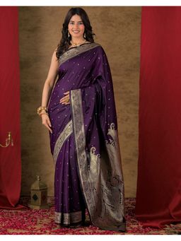 SATRANI - Purple Woven Silk Saree with Unstitched Blouse