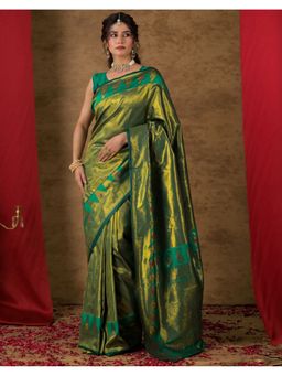 SATRANI - Green Woven Silk Saree with Unstitched Blouse