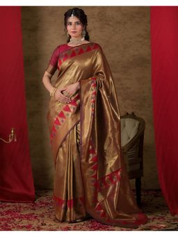 SATRANI - Red Woven Silk Saree with Unstitched Blouse