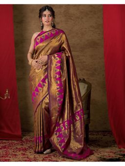 SATRANI - Pink Woven Silk Saree with Unstitched Blouse