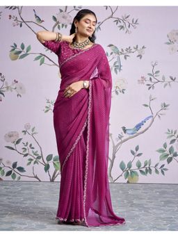 SATRANI - Pink Printed Georgette Saree with Unstitched Blouse
