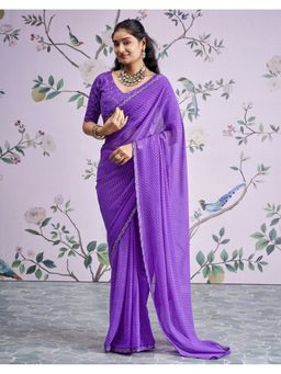 SATRANI - Purple Printed Georgette Saree with Unstitched Blouse