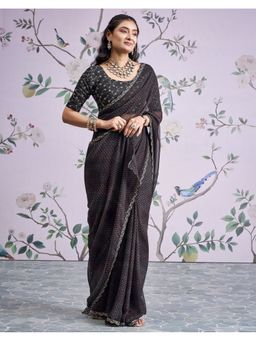 SATRANI - Black Printed Georgette Saree with Unstitched Blouse