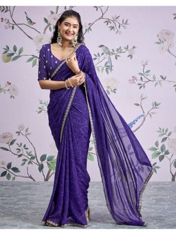 SATRANI - Purple Bandhani Printed Georgette Saree with Unstitched Blouse