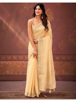 SATRANI - Yellow Woven and Tassels Linen Saree with Unstitched Blouse