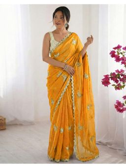SATRANI - Yellow Sequins Embroidery Saree with Unstitched Blouse