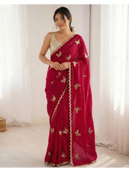 SATRANI - Pink Sequins Embroidery Saree with Unstitched Blouse