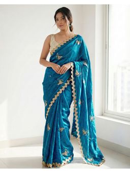 SATRANI - Blue Sequins Embroidery Saree with Unstitched Blouse