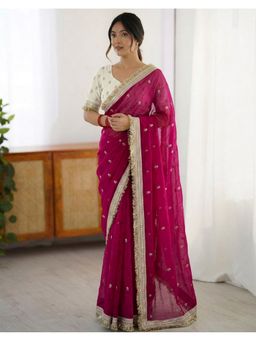 SATRANI - Pink Embroidery Sequins Saree with Unstitched Blouse