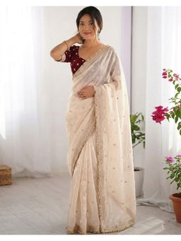 SATRANI - White Embroidery Sequins Saree with Unstitched Blouse