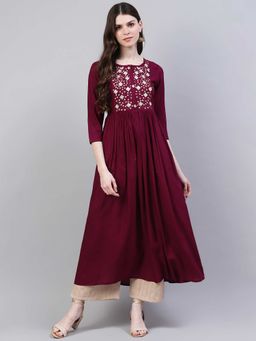 Stylum - Womens Embroidered Rayon Flared Kurta