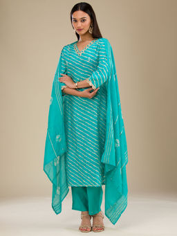 Koskii - Blue Zari Work Semi Crepe Kurta and Trouser with Dupatta (Set of 3)