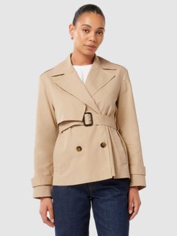 Forever New - Beige Solid Coat with Belt (Set of 2)