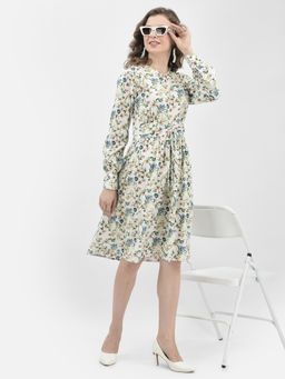 CRIMSOUNE CLUB - Women White Floral Print A-Line Dress