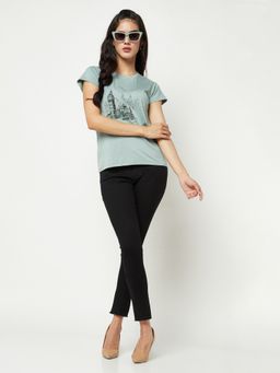 CRIMSOUNE CLUB - Women Green Graphic Print T-Shirt