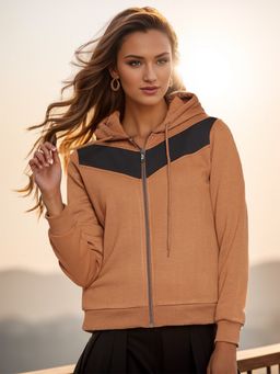 RARE - Casual Brown And Black Colourblocked Long Sleeves Regular Length Zip Sweatshirt