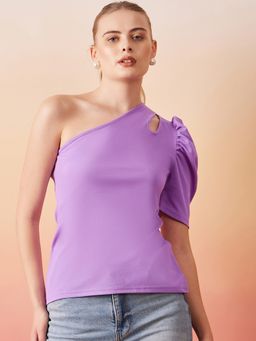 RARE - Casual Lavender Colour One Shoulder Solid Regular Top
