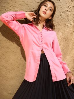 RARE - Casual Pink Regular Fit Solid Full Sleeves Spread Collar Shirt