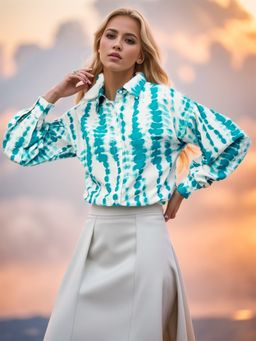 RARE - Casual Green Regular Fit Tie & Dye Full Sleeves Spread Collar Shirt