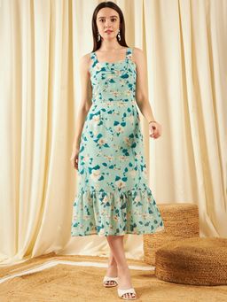 RARE - Casual Sea Green Colour Midi Floral Dress