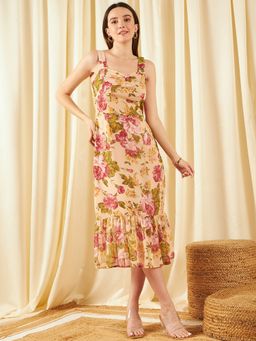 RARE - Casual Beige Colour Midi Floral Dress