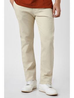 Peter England - Men Beige Textured Slim Fit Trousers