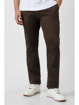 Peter England - Men Brown Solid Slim Fit Trousers