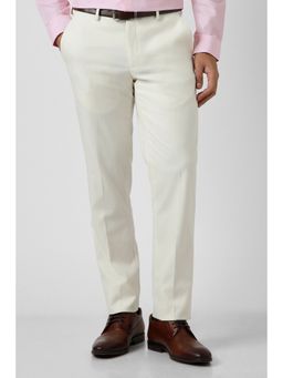 Peter England - Men Cream Textured Trousers